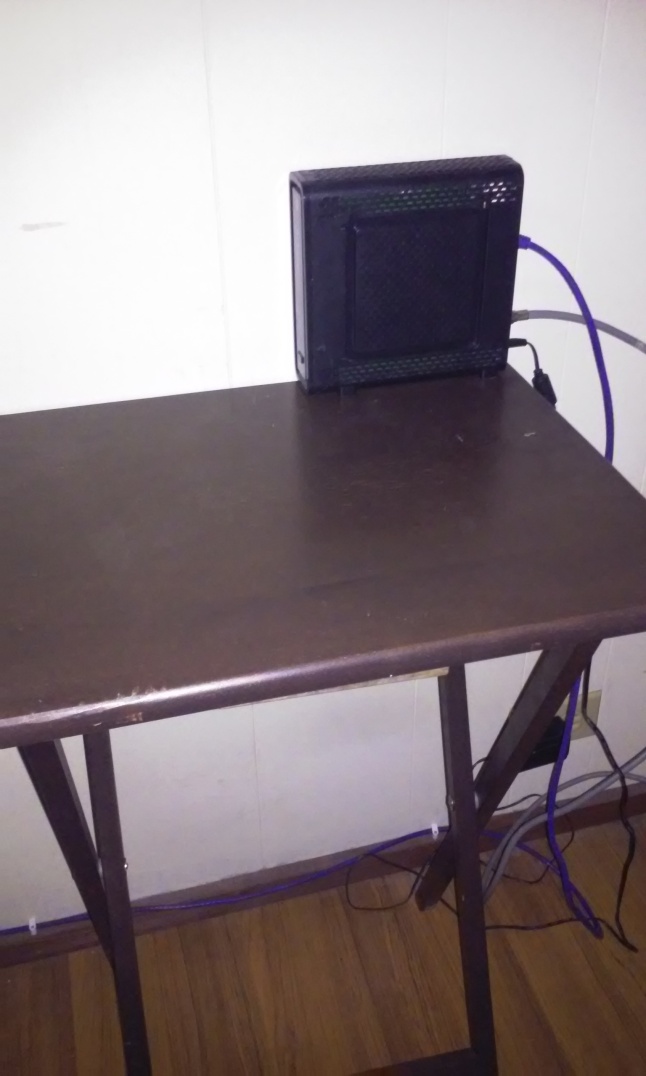 tv tray as table for modem