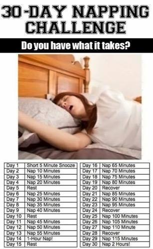 humor, nap challenge, work up to 2 hour nap